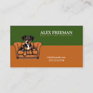 Moderner brauner und grüner Sofa Welpenhund sitzen Visitenkarte