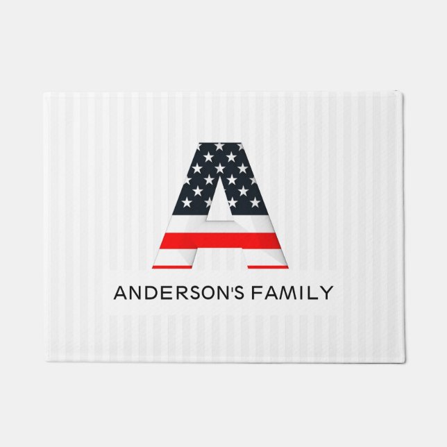 Moderner Brief mit amerikanischer Flagge Fußmatte (Vorderseite)