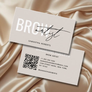 Moderner Brow-Artist QR-Code beige Visitenkarte