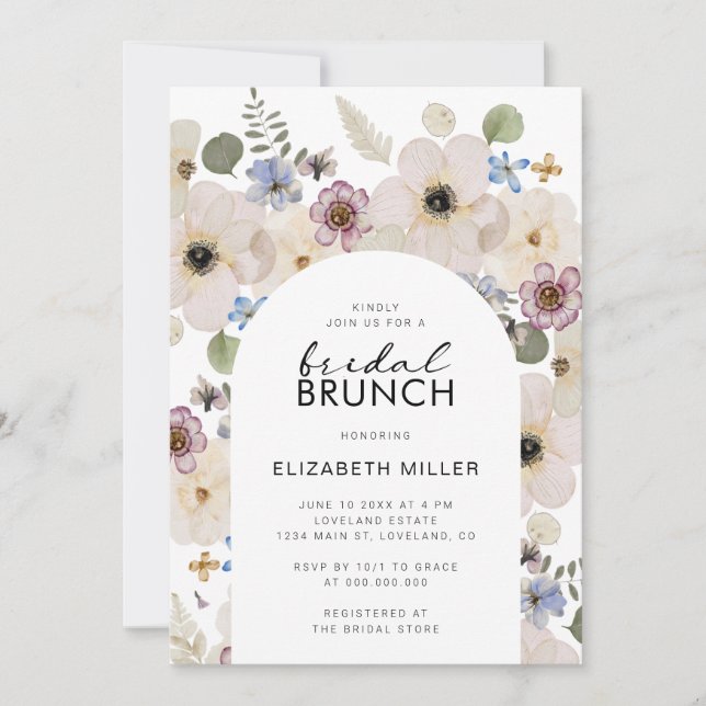 Moderner Brunch der Blumenbridal Einladung (Vorderseite)