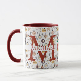Moderner Buffalo-Karierter Monogram-Weihnachtsfeie Tasse