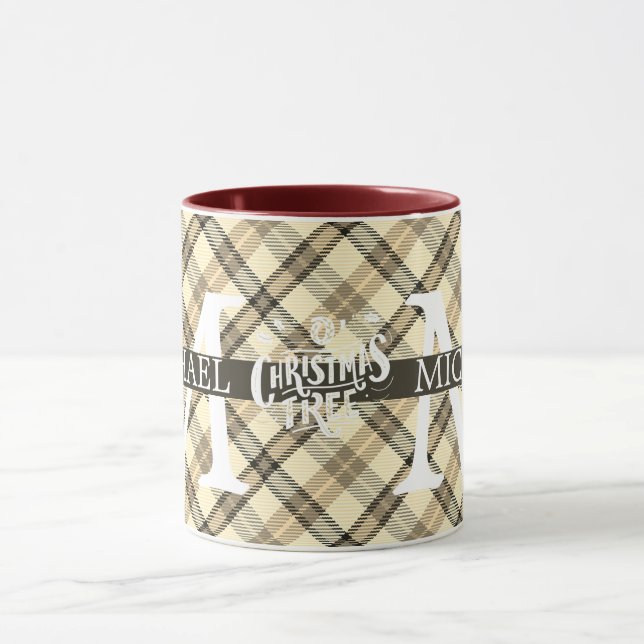 Moderner Buffalo-Karierter Monogram-Weihnachtsfeie Tasse (Zentrum)