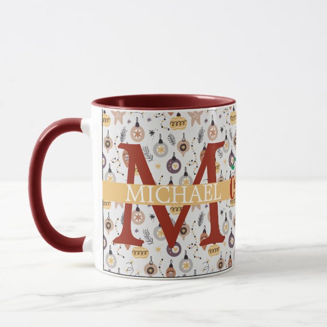 Moderner Buffalo-Karierter Monogram-Weihnachtsfeie Tasse (Links)