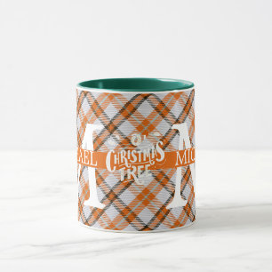 Moderner Buffalo-Karierter Monogram-Weihnachtsfeie Tasse