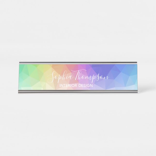 Moderner bunter Regenbogen-polygonaler Schreibtischnamensplakette (Vorderseite )