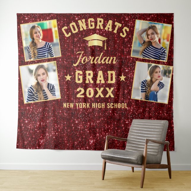 Moderner Burgund Abschluss 4 Foto Stand Hintergrun Wandteppich (Beispiel (Horizontal))