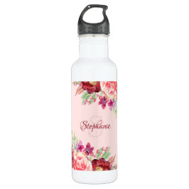 Moderner Burgund Blush Bloral Name Edelstahlflasche