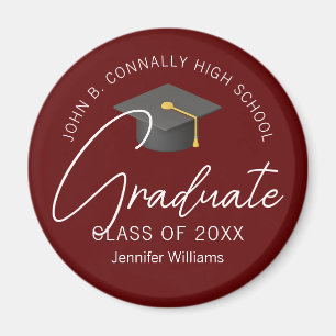 Moderner Burgund Graduate Custom 2025 Abschluss Magnet