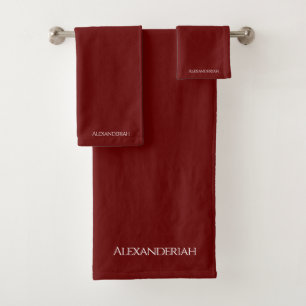 Moderner Burgund Maroon Rust Mit Monogramm Name Badhandtuch Set