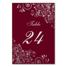 Moderner Burgund und Graublütenwirbel Tischnummer