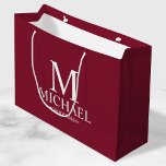 Moderner Burgund und weißer Personalisierter Trauz Große Geschenktüte<br><div class="desc">Moderne Geschenke mit Personalisiertem Trauzeuge mit personalisiertem Monogramm,  Trauzeuge Name und Titel in der weißen klassischen Serif-Schriftart-Stil auf bordeauxrotem Hintergrund. Auch perfekt für Trauzeuge,  Brautvater,  Ringträger und mehr.</div>