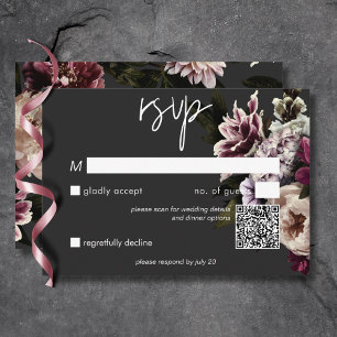 Moderner Burgunder Cream Peonies Bloral Black QR C RSVP Karte