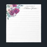 Moderner burgundy Blush Pink Floral Watercolor Sch Notizblock<br><div class="desc">Moderner Burgunder Rosa Blumenrosa Wasserfarben Schreibtisch Notepad Das Design bietet handgemalte Aquarellbordeauxfarben,  Rosa Blumen und Blattwerk.</div>