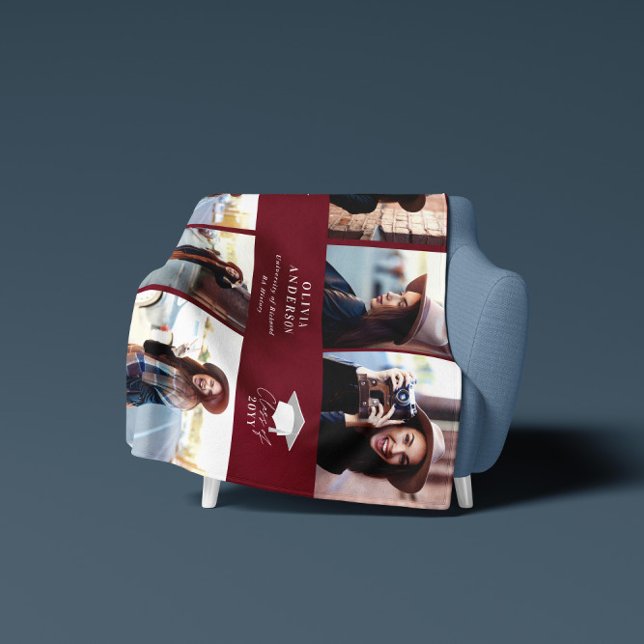 Moderner burgundy-Script-Abschluss mit mehreren Fo Fleecedecke (Von Creator hochgeladen)