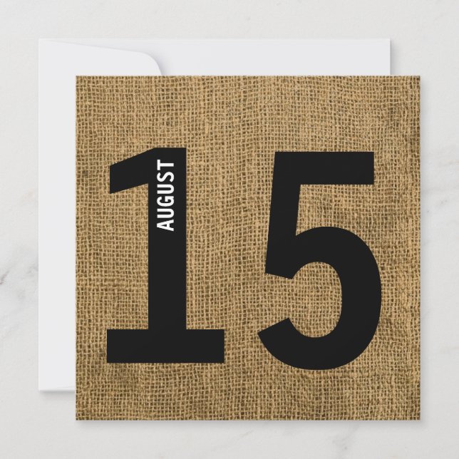 Moderner Burlap Bold Kalender Bachelor oder Geburt Einladung (Vorderseite)