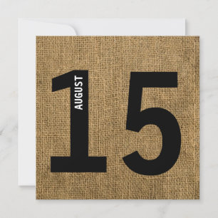 Moderner Burlap Bold Kalender Bachelor oder Geburt Einladung