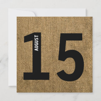 Moderner Burlap Bold Kalender Bachelor oder Geburt Einladung