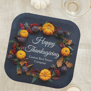 Moderner Business Erntedank Pumpkin Wreath Party Pappteller
