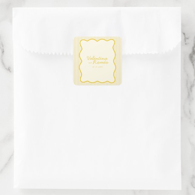 Moderner Butter-Gelber Hochzeitsticker Quadratischer Aufkleber (Tasche)
