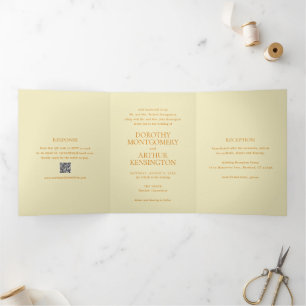Moderner Butter Gelber QR-Code Elegante Hochzeit Dreifach Gefaltete Einladung