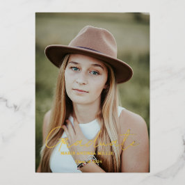 Moderner Calligrafy Graduate Foto Abschluss Folieneinladung