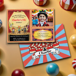 Moderner Cartoon Circus Foto Geburtstagseinladung Einladung