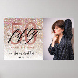 Moderner Champagner Glitzer 50. Geburtstag Foto Po Poster