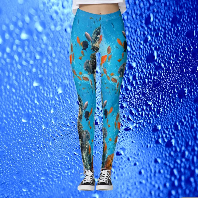 Moderner Chic Aqua Blue Marine Life Ozean Farbenfr Leggings (Modern Chic Aqua Blue Marine Life Ocean Colorful Leggings)