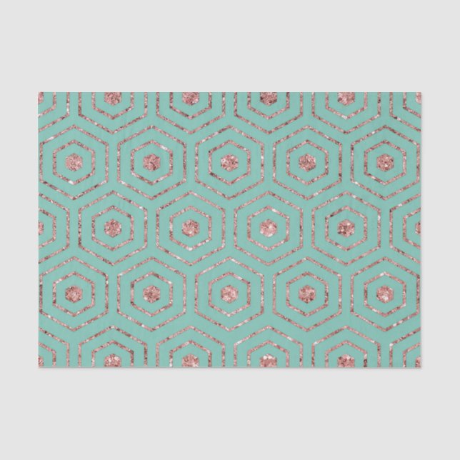 Moderner Chic Aqua Rose Gold Glitzer Hexagon Geo Seidenpapier (Vorderseite)