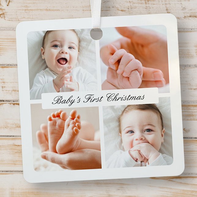 Moderner Chic Baby's First Christmas 4 Foto Urlaub Ornament Aus Metall (Von Creator hochgeladen)