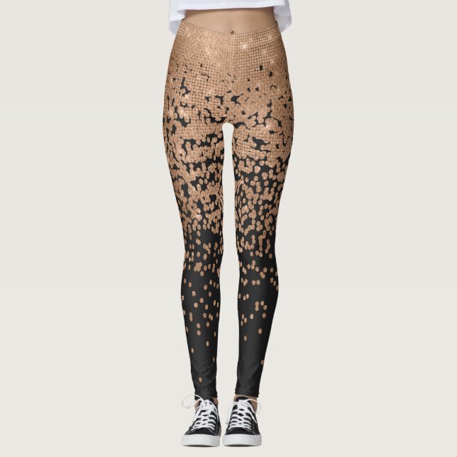 Moderner Chic Black Gold Polka Dot Black Confetti Leggings (Vorderseite)