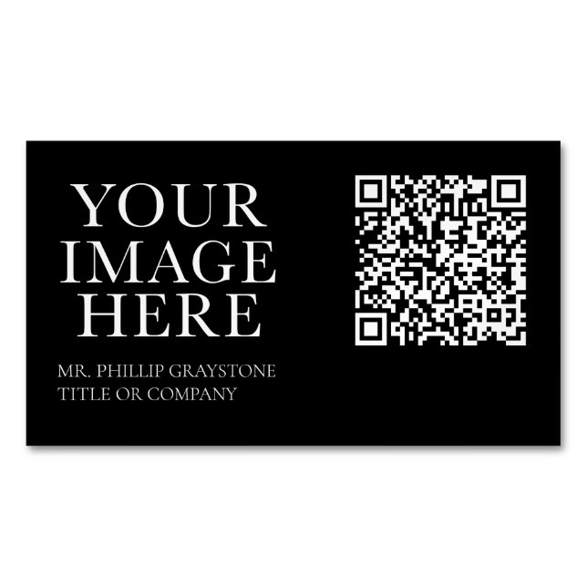 Moderner Chic Black & White QR Code Magnetische Visitenkarte (Vorderseite)