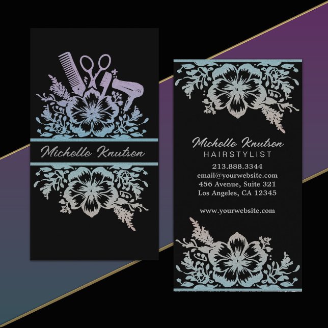 Moderner Chic Blumenhaar Stylist Schönheitssalon Visitenkarte (Von Creator hochgeladen)