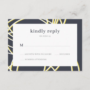 Moderner Chic Elegant Blue Yellow Wedding RSVP Begleitkarte