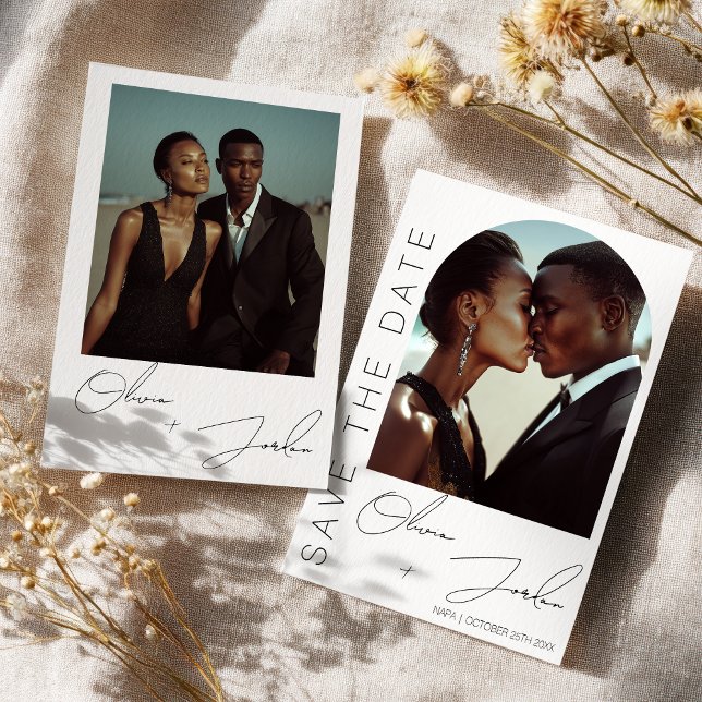 Moderner Chic Elegant Minimalistisch 2 Fotos Hochz Save The Date (Modern chic Elegant Minimalist 2 photos wedding Save The Date)