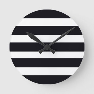 Moderner Chic Elegant Schwarz und Weiß gestreift Runde Wanduhr