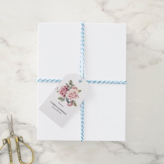 Moderner Chic Elegante Romantische Rosa Hochzeit Geschenkanhänger (Mit Garn)