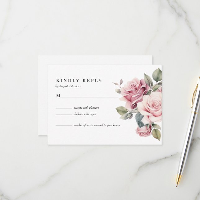 Moderner Chic Elegante Romantische Rosa Hochzeit RSVP Karte (Vorderseite/Rückseite Beispiel)