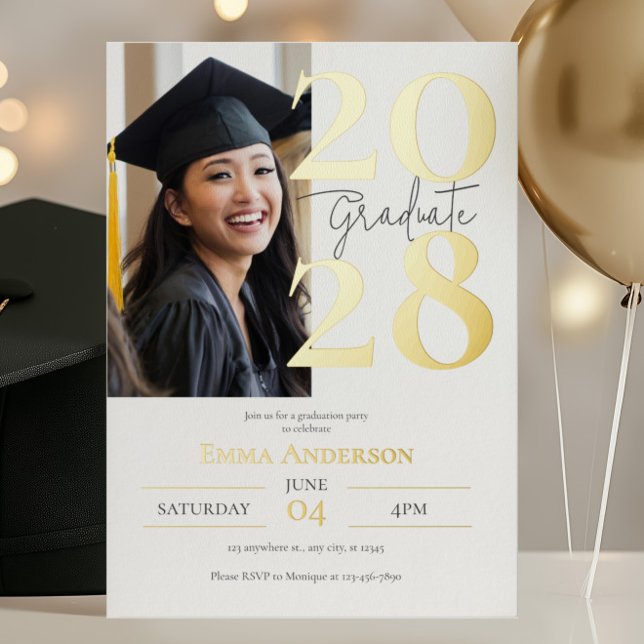 Moderner Chic Foto Abschluss Folieneinladung (Modern Chic Photo Graduation Foil Invitation)