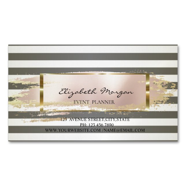 Moderner Chic gestreift, Pinselstrich, Goldrahmen Magnetische Visitenkarte (Vorderseite)