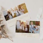 Moderner Chic | Gold Family Foto Collage Newslette Feiertagskarte<br><div class="desc">Diese schicke, goldene Collage Newsletter-Urlaubskarte ist der perfekte Begrüßungsgeschenk für Fotos der ganzen Familie. Dieses schlichte Boho-Design zeichnet sich durch klassische, raffinierte Kalligraphie in Vintagem Gold und Creme aus. Personalisieren Sie die Karte mit 5 Fotos (2 vorne und 3 hinten), Familienname, Vornamen und Jahr. Geben Sie auf der Kartenrückseite ein...</div>