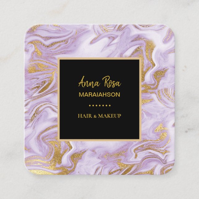 *~* Moderner Chic Gold Foil Veins Lavendel Quadratische Visitenkarte (Vorderseite)
