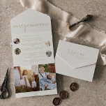 Moderner Chic | Gold Frohe Weihnachts-Multi-Foto All In One Einladung<br><div class="desc">Dieses moderne schicke Gold Merry Christmas Multi-Foto-Urlaubskarte ist das perfekte stilvolle Jahr in Rezension Urlaub Gruß. Dieses schlichte Boho-Design zeichnet sich durch klassische, raffinierte Kalligraphie in Vintagem Gold und Creme aus. Passen Sie Ihr Siegel an und schicken Sie eine dreimal getragene Urlaubskarte mit 6 Fotos, einem Familiennewsletter, Ihren Namen und...</div>