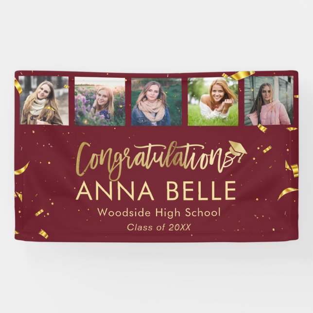 Moderner Chic Gold Script Collage Abschluss Banner (Horizontal)