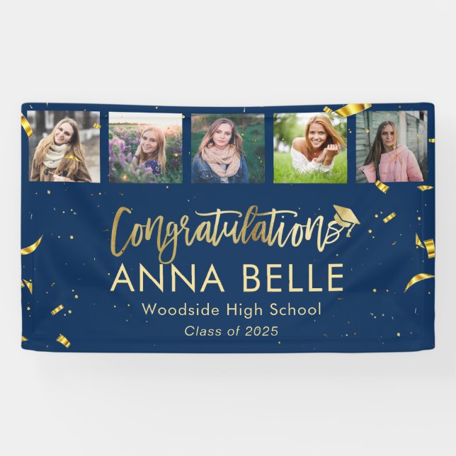 Moderner Chic Gold Script Collage Abschluss Banner (Horizontal)