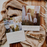 Moderner Chic | Goldweihnachtliches Foto Jahr der  Feiertagskarte<br><div class="desc">Dieses schicke Weihnachtsjahr in Rezension ist das perfekte Foto für einen stilvollen Urlaub. Dieses schlichte Boho-Design zeichnet sich durch klassische, raffinierte Kalligraphie in Vintagem Gold und Creme aus. Personalisieren Sie die Kartenvorderseite mit einem Foto, Ihrem Familiennamen und dem Jahr. Fügen Sie 3 zusätzliche Fotos und ein Jahr Rezension oder Familiennachrichten...</div>