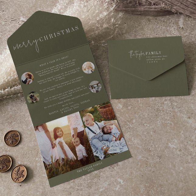 Moderner Chic | Green MerChristmas Multi Foto All In One Einladung (Von Creator hochgeladen)