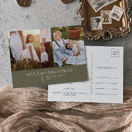 Moderner Chic | Grüne Foto Collage Weihnachtsnachr Feiertagspostkarte