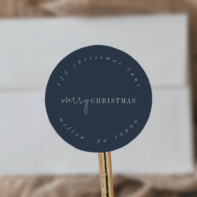 Moderner Chic | Navy Blue Circle Rücksendeadresse Runder Aufkleber (Von Creator hochgeladen)