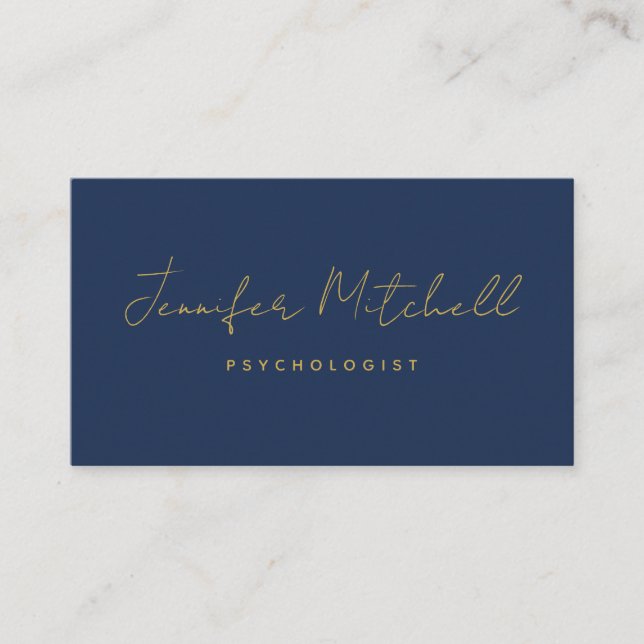 Moderner Chic Navy Blue Gold Handgeschriebener QR  Visitenkarte (Vorderseite)